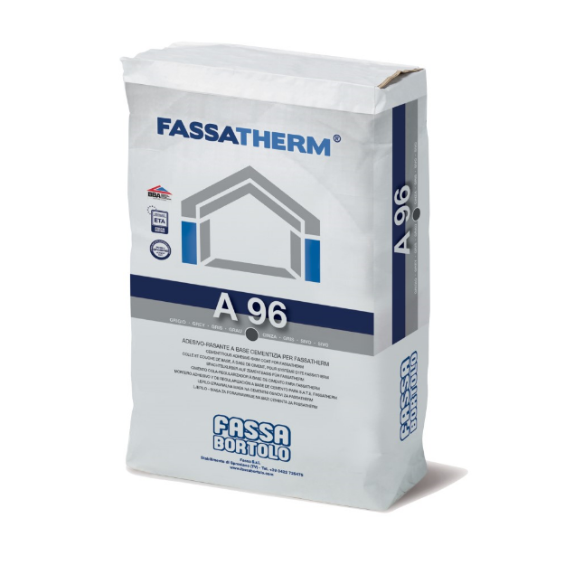 The Fassa A96 Base Coat is a cement-based adhesive, used to bond and skim -coat polystyrene panels.
